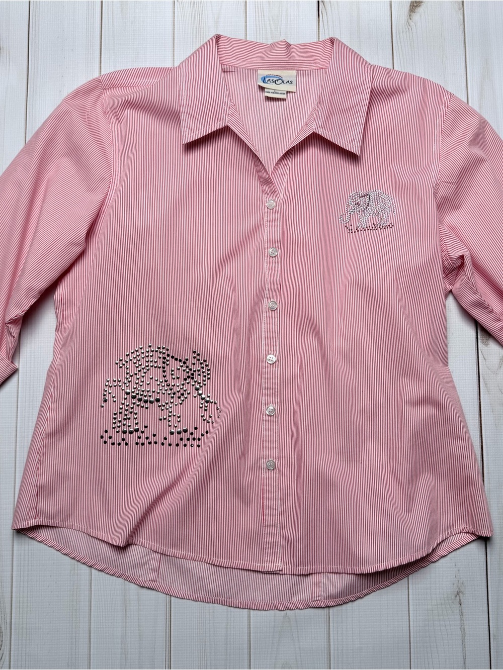 Pink Striped Button-Down Shirt with Elephant Detail